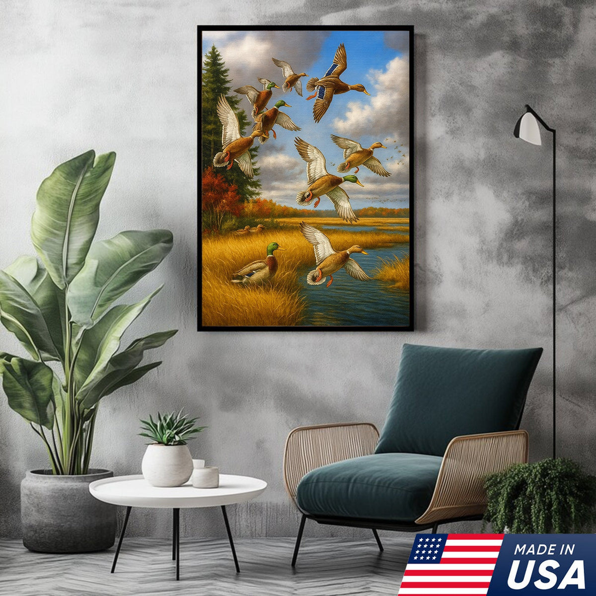 Mallard Ducks Flying Wall Art Canvas – Vintage Waterfowl Hunting Scene Canvas for Outdoorsmen