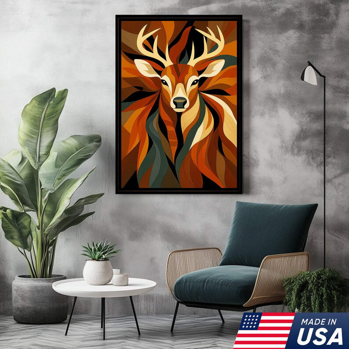 Geometric Deer Canvas Wall Art – Modern Rustic Decor for Hunters, Cabin, Lodge & Man Cave