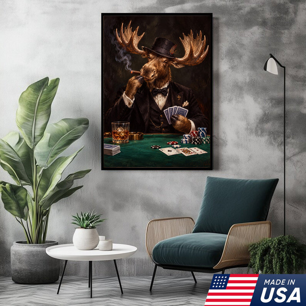 Gentleman Moose Poker Canvas