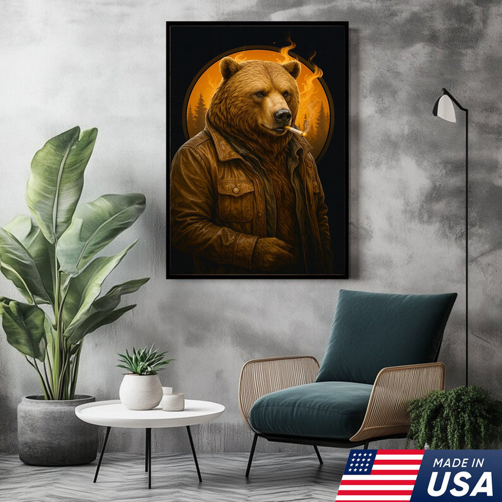 Smoking Bear Wall Art Canvas – Badass Leather Jacket Print product image 13
