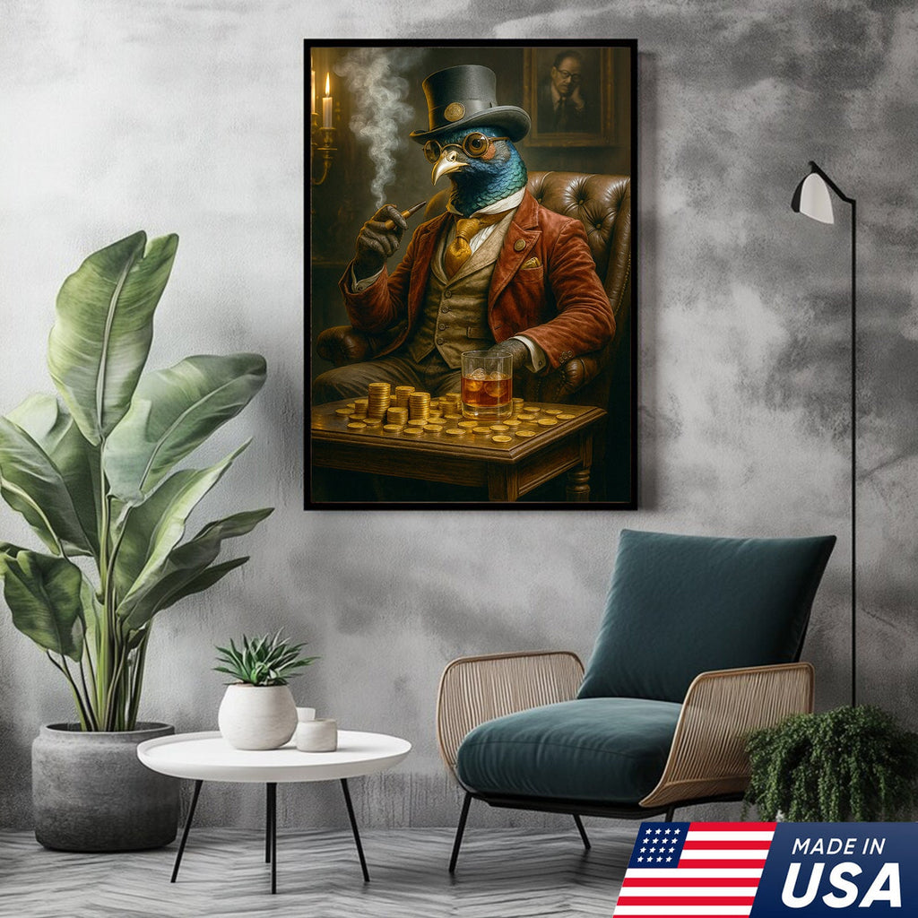 Funny Gentleman Pheasant Wall Art Canvas – Vintage Bar Wall Art Gift for Him, Dad, or Husband
