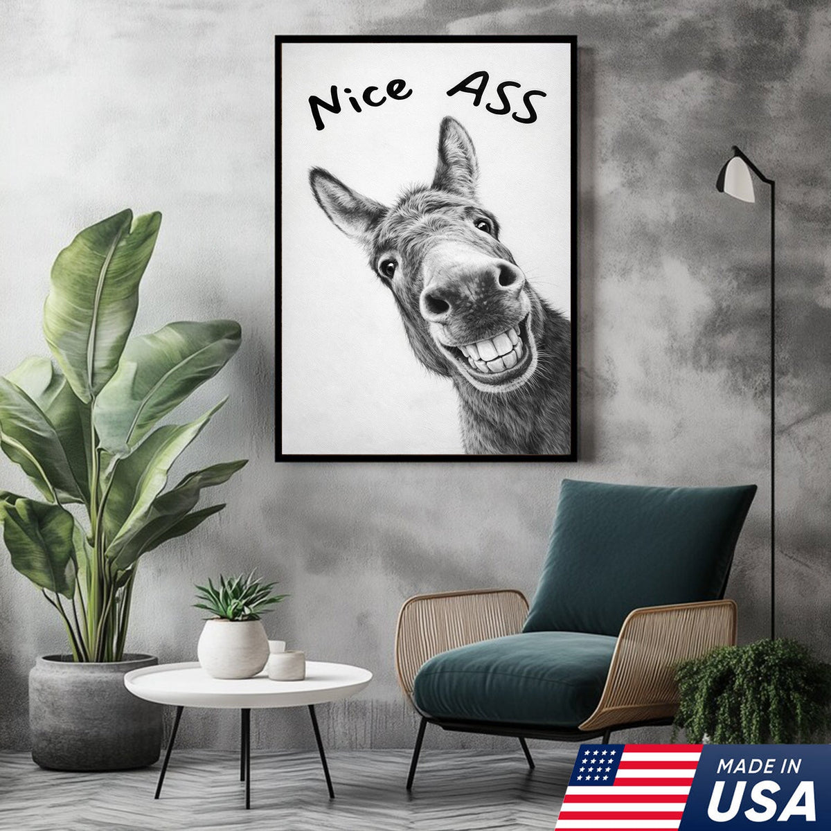 Funny Donkey Bathroom Wall Art, Nice Ass Donkey Canvas