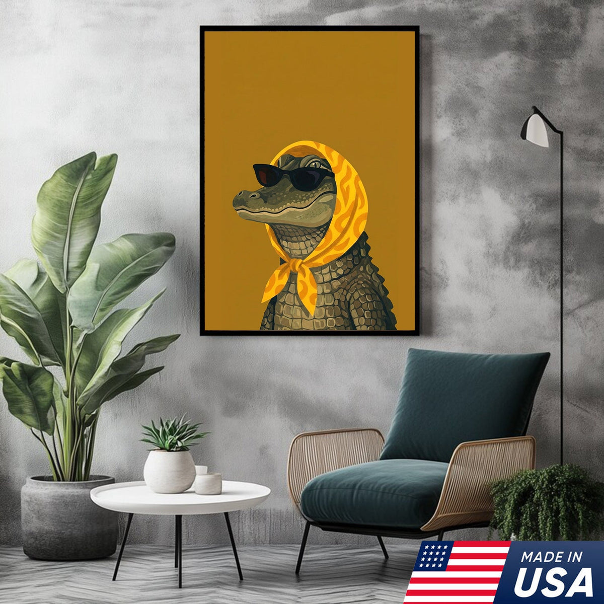 Funny Alligator Wall Art, Cool Crocodile Canvas, Sunglasses Animal Art