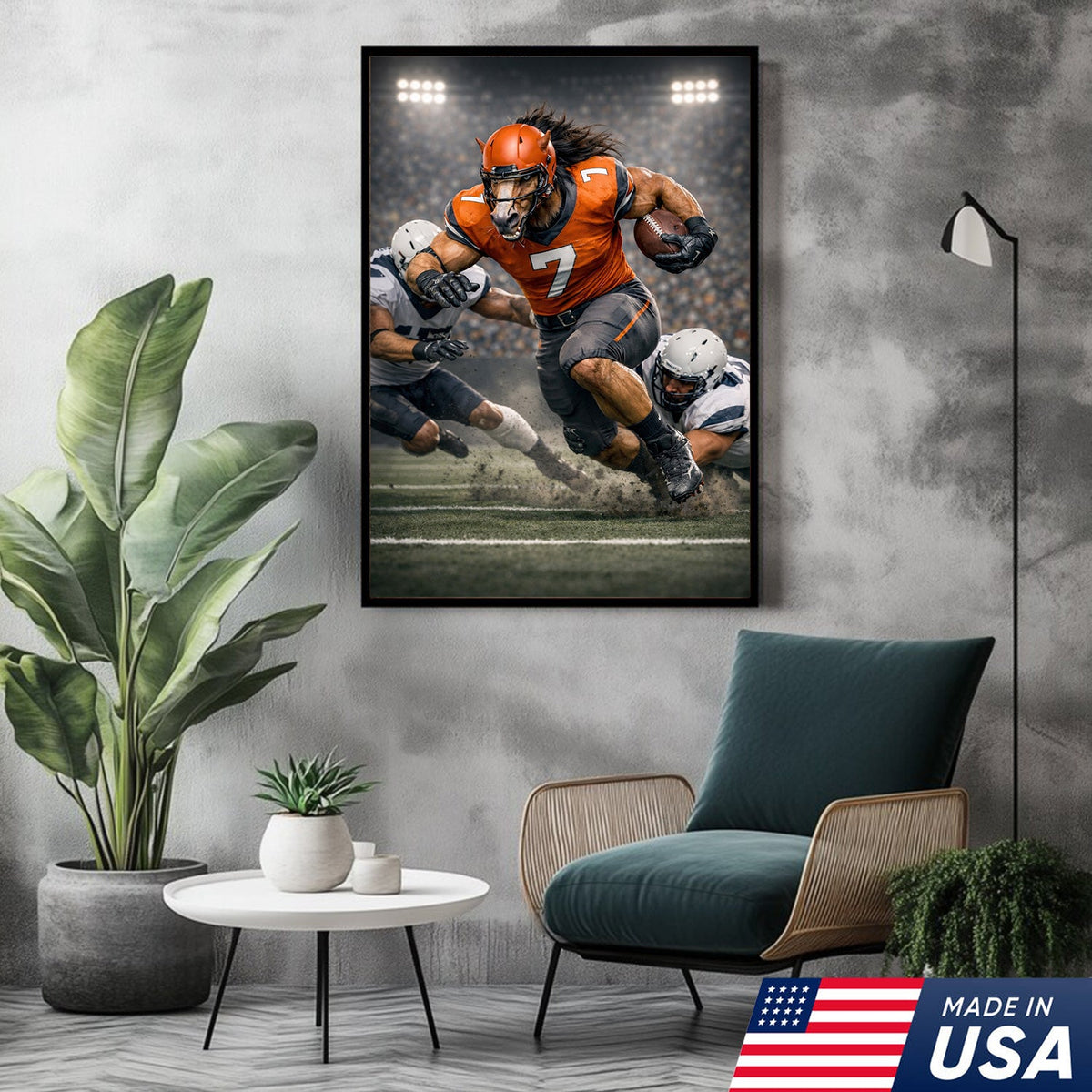 Wild Stallion Football Canvas Wall Art – Powerful Horse Athlete Stadium Action Print