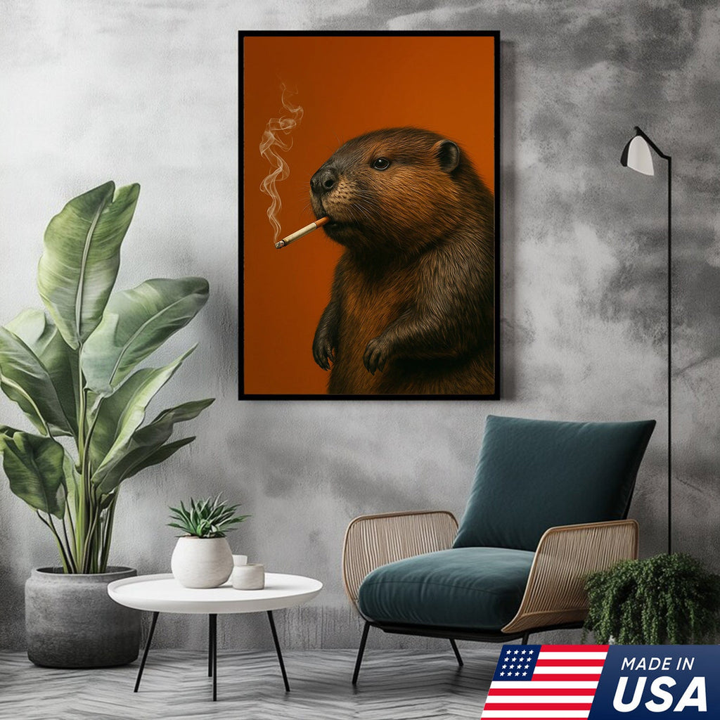 Beaver Canvas Wall Art – Rustic Wildlife Decor – Hunting Cabin Artwork – Woodland Nature Print