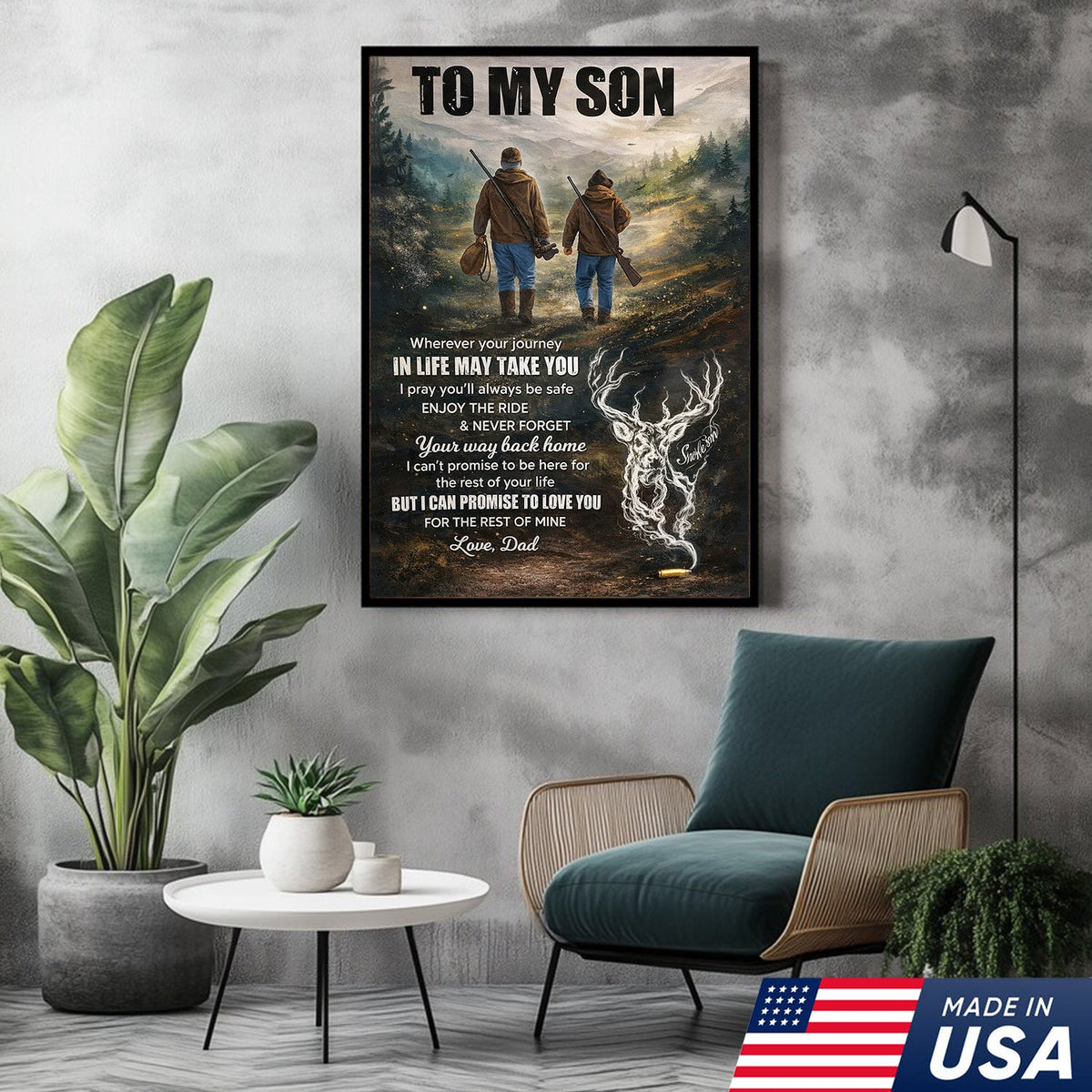 To My Son Hunting Canvas Wall Art, Father and Son Outdoor Journey Artwork