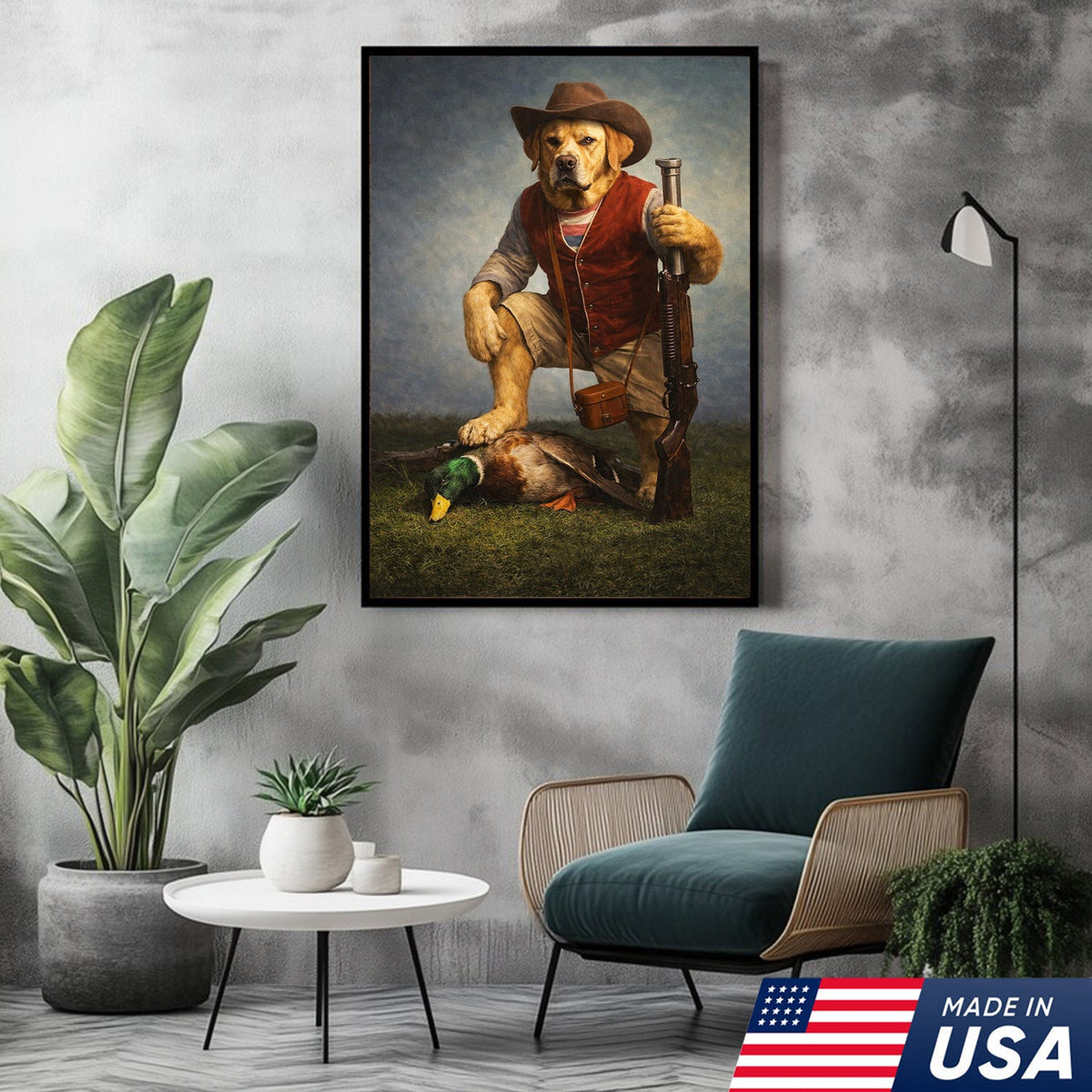 Funny Hunting Dog Canvas Wall Art Duck Hunter Dog Outdoor Decor