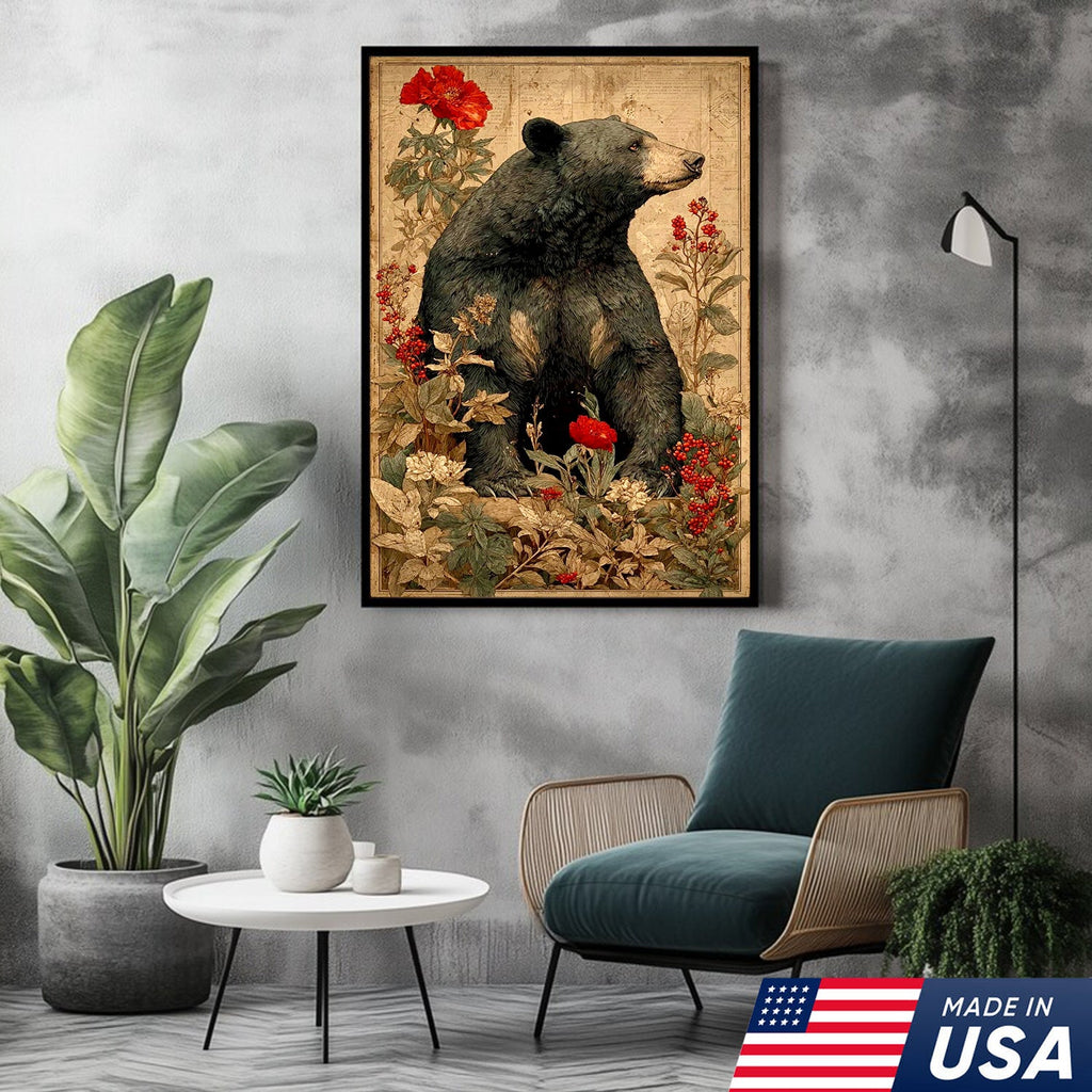 Botanical Black Bear Canvas