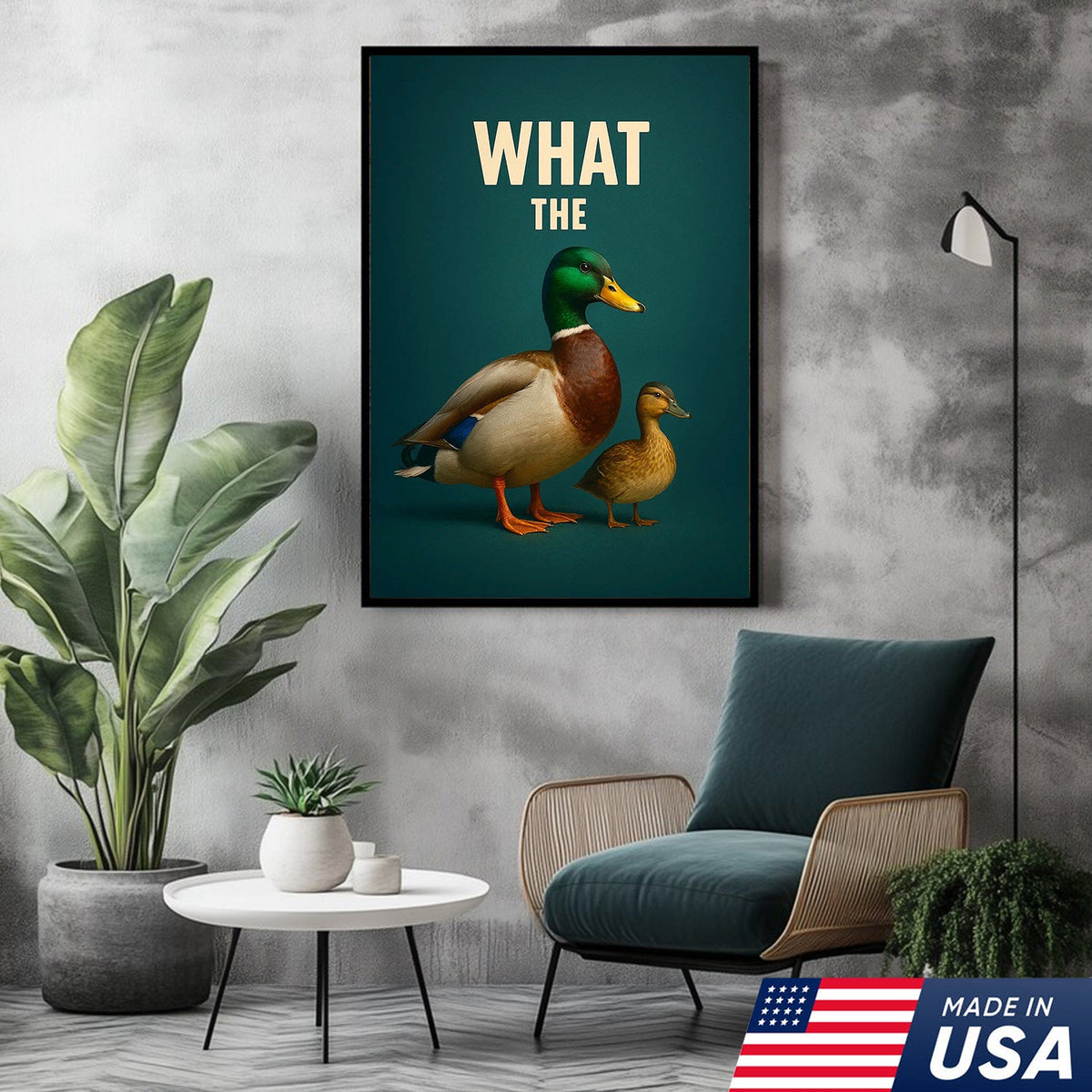 Hilarious Duck Wall Art – Quirky Mallard Canvas Print – Unique Rustic Lodge Bathroom Decor