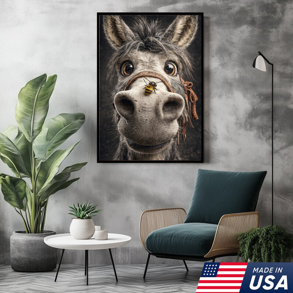 Funny Donkey Canvas Wall Art – Curious Donkey Portrait Farm Animal Wall Decor