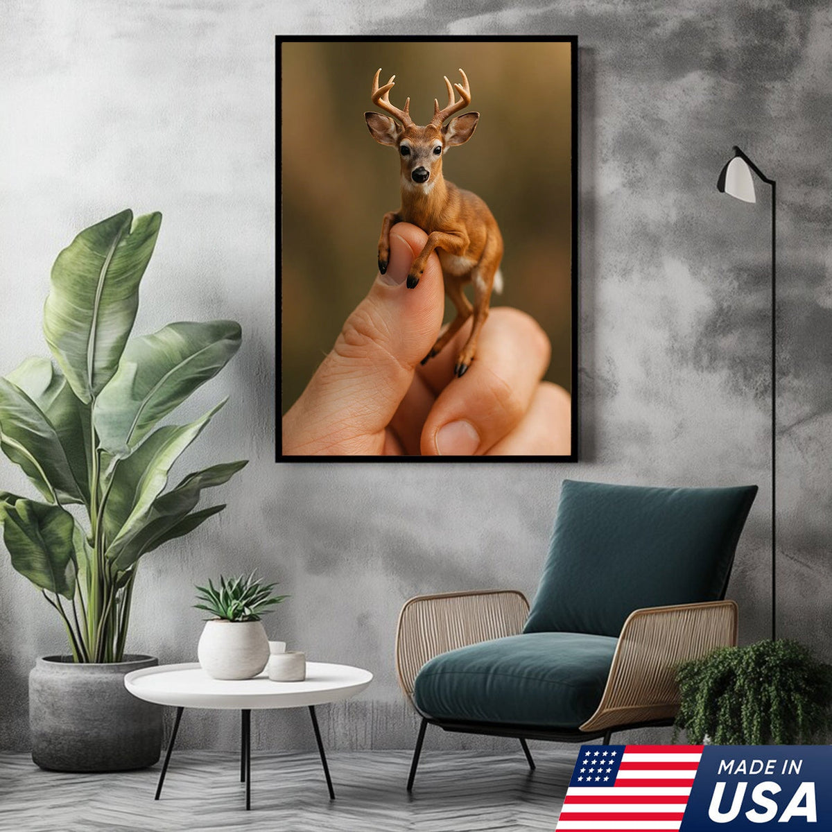 Tiny Deer Canvas Wall Art – Unique Whimsical Wildlife Print – Rustic Cabin and Lodge Decor