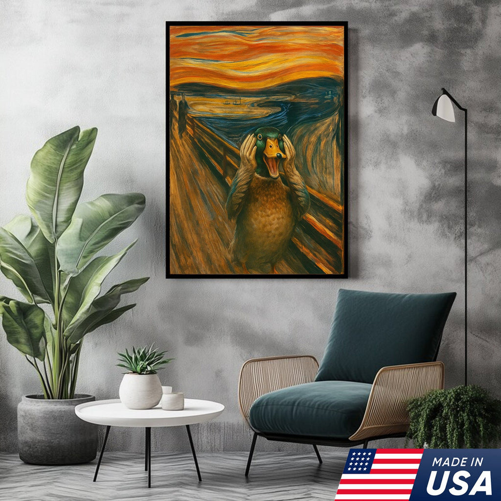 Funny Duck Scream Canvas Wall Art, Parody Edvard Munch Painting Print
