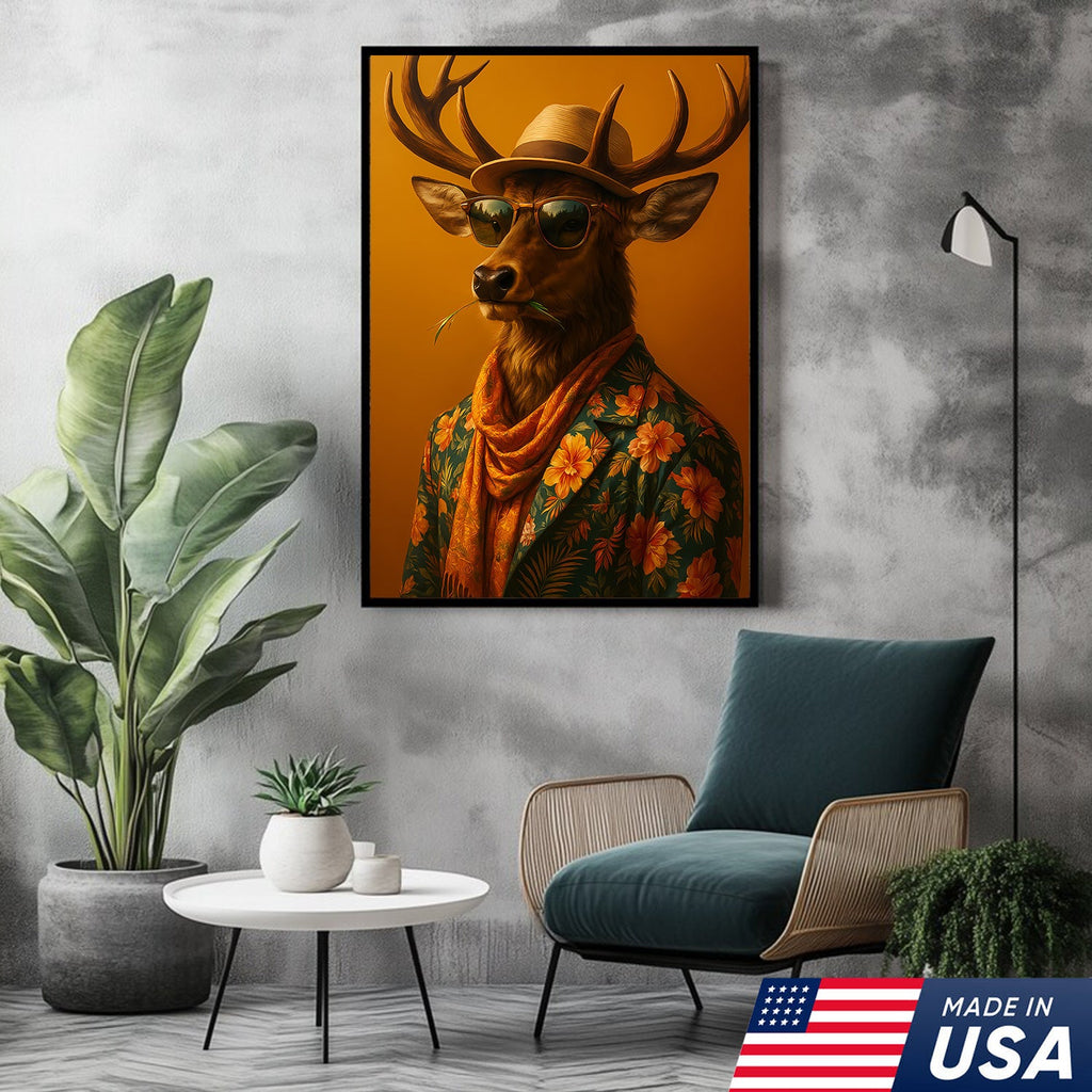 Stylish Deer Canvas – Funny Hunting Wall Art for Cabin & Man Cave, Cool Gift for Hunters