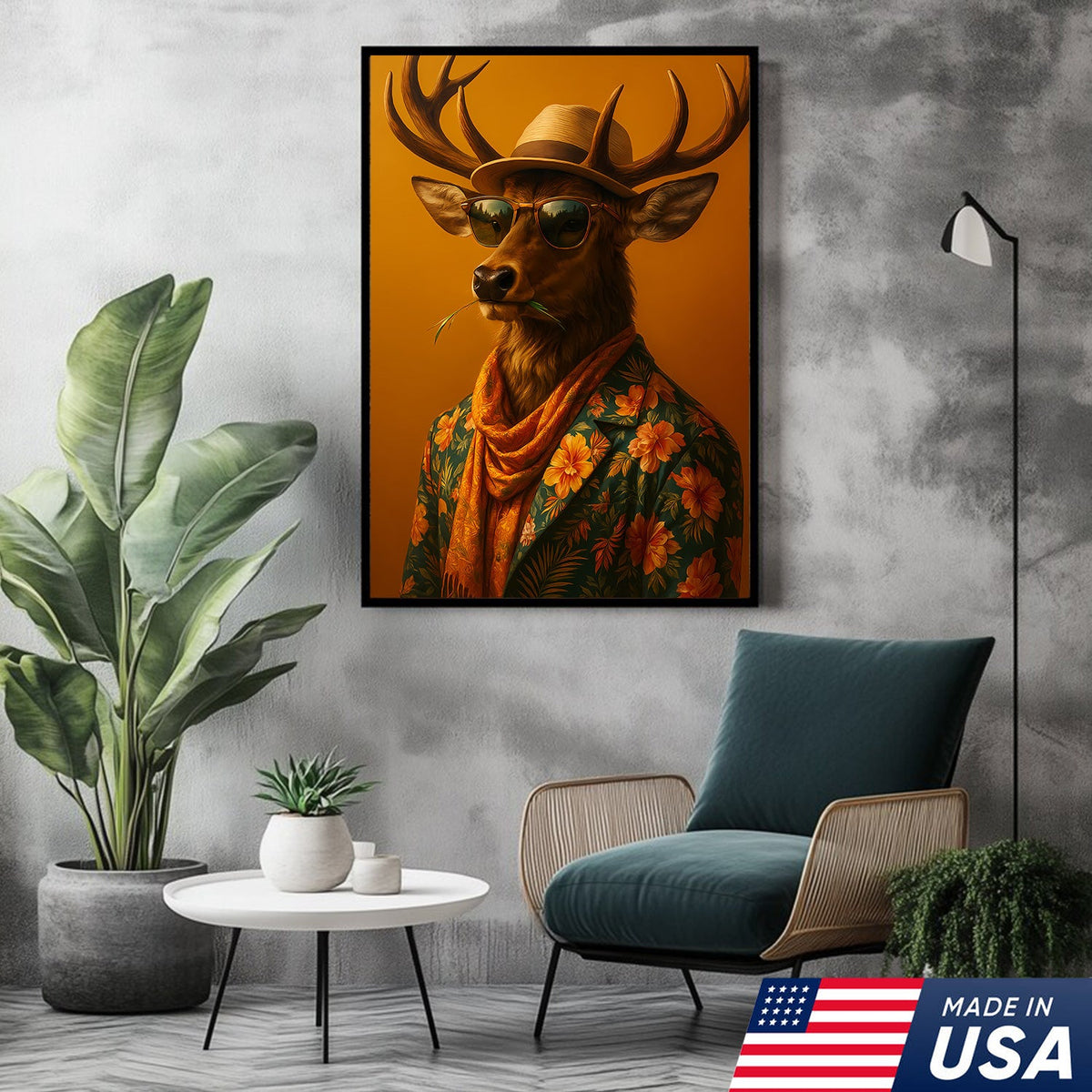 Stylish Deer Canvas – Funny Hunting Wall Art for Cabin & Man Cave, Cool Gift for Hunters
