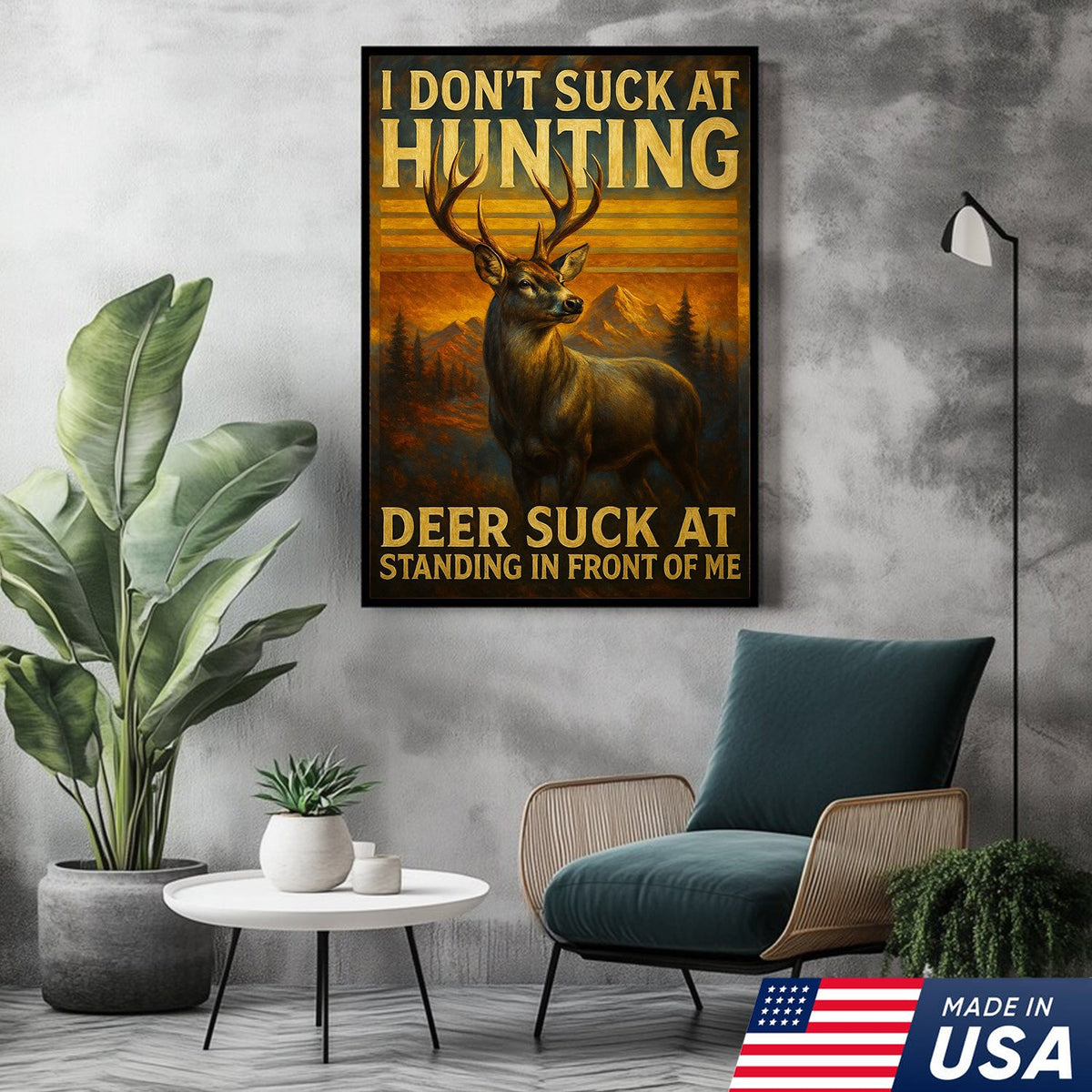 Funny Deer Hunting Canvas Wall Art – Rustic Lodge Decor – Unique Gift for Hunters and Outdoorsmen
