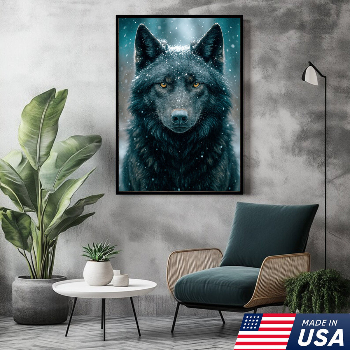 Black Wolf Canvas Wall Art – Rustic Cabin Décor for Hunters, Lodge & Man Cave