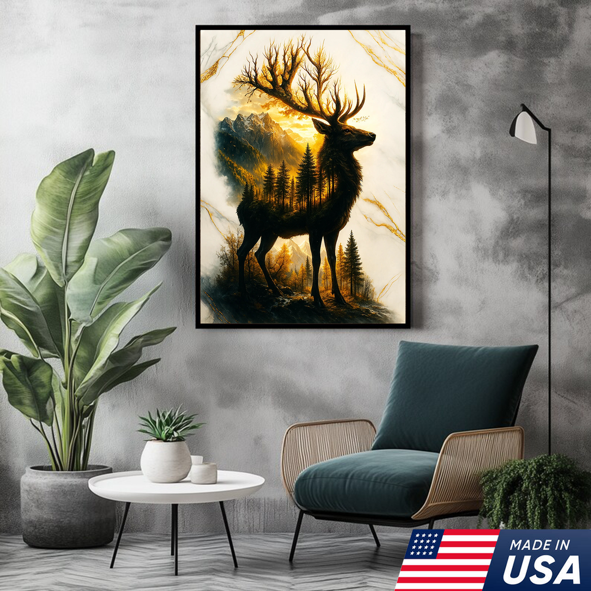 Majestic Deer Canvas Wall Art – Rustic Wildlife Decor, Forest Landscape within Buck Silhouette