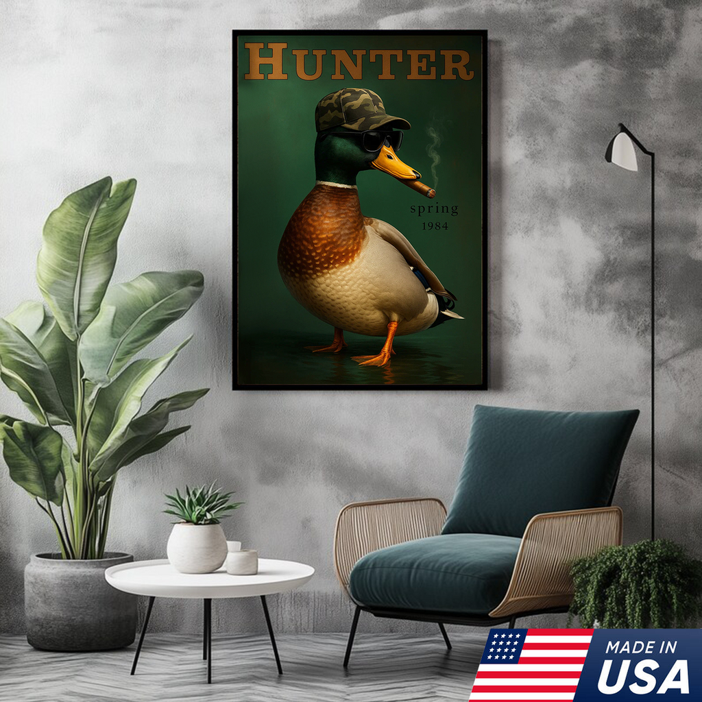 Funny Mallard Duck Canvas Wall Art – Cool Hunter Decor, Rustic Wildlife Artwork