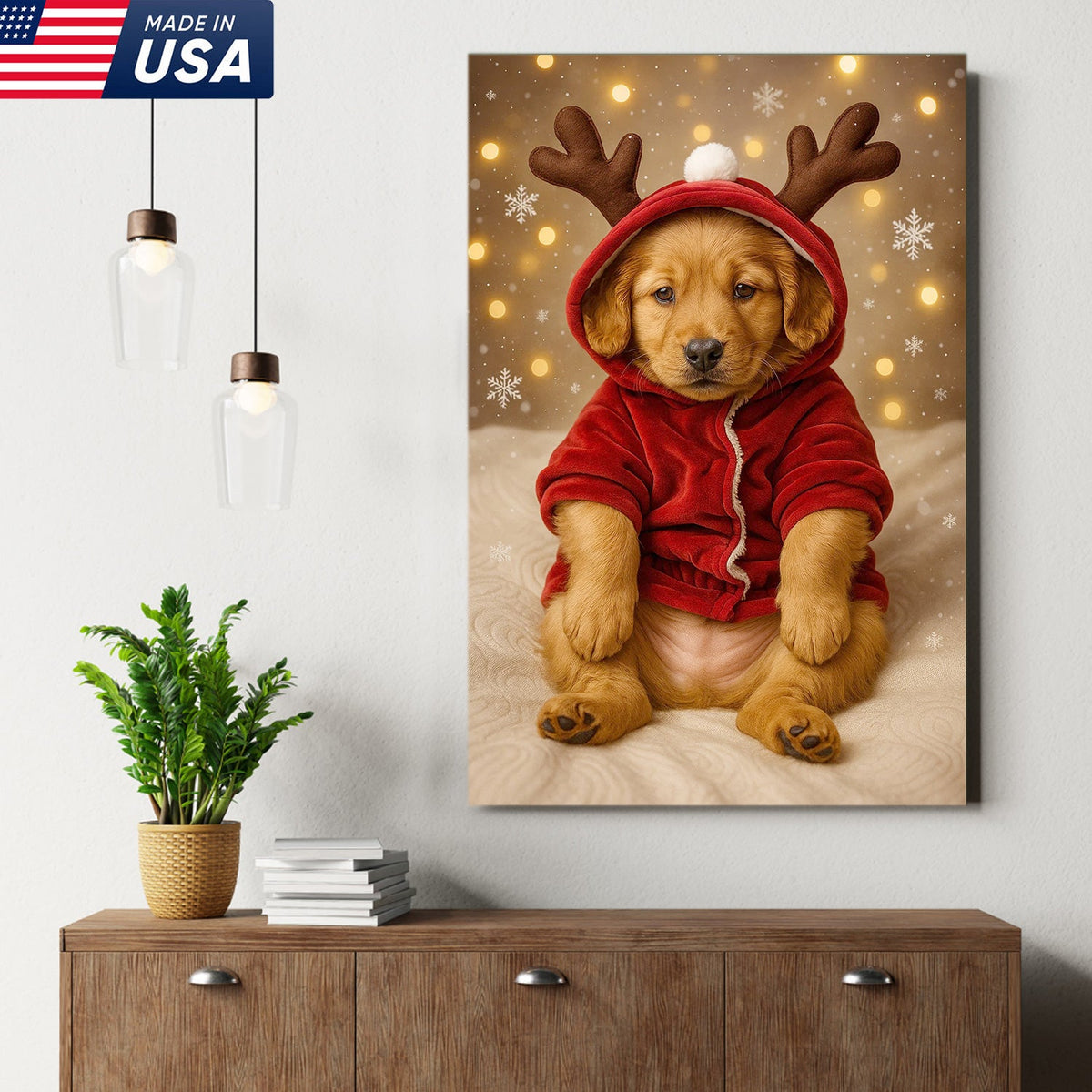 Christmas Puppy Reindeer Canvas Wall Art, Cute Golden product image 14
