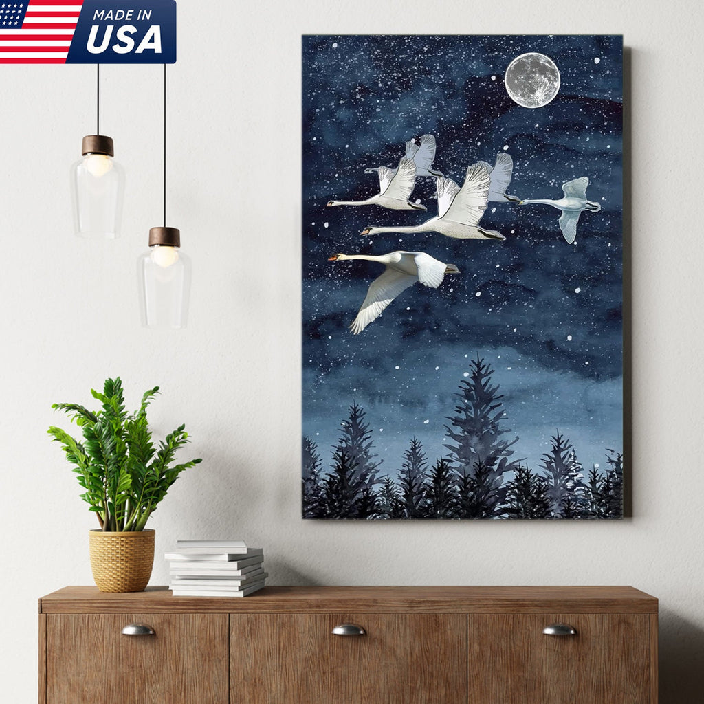 Moonlit Swan Flight Canvas