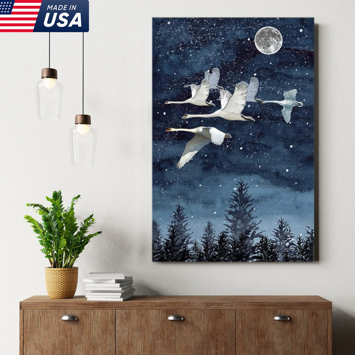 Moonlit Swan Flight Canvas