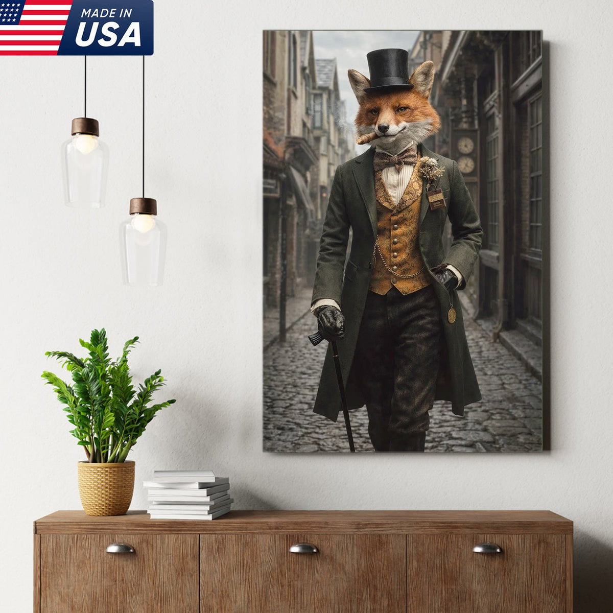 Victorian Gentleman Fox Canvas Wall Art, Elegant Anthropomorphic Fox Illustration
