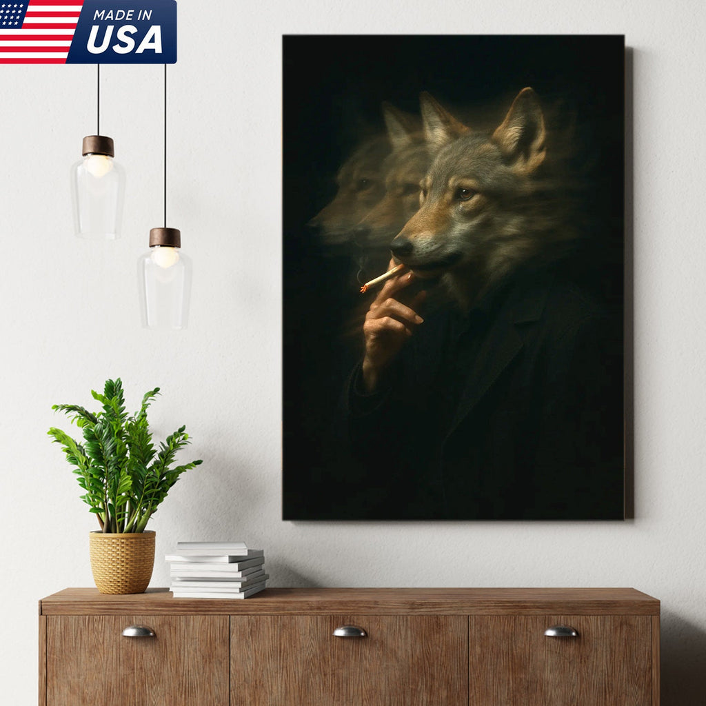 Mystical Wolf Coyote Canvas Wall Art - Mysterious Animal Portrait with Surreal Motion Effect