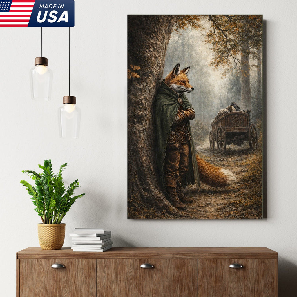 Forest Ranger Fox Canvas Wall Art, Woodland Adventure Fox Illustration