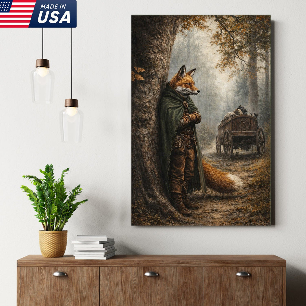 Forest Ranger Fox Canvas Wall Art, Woodland Adventure Fox Illustration