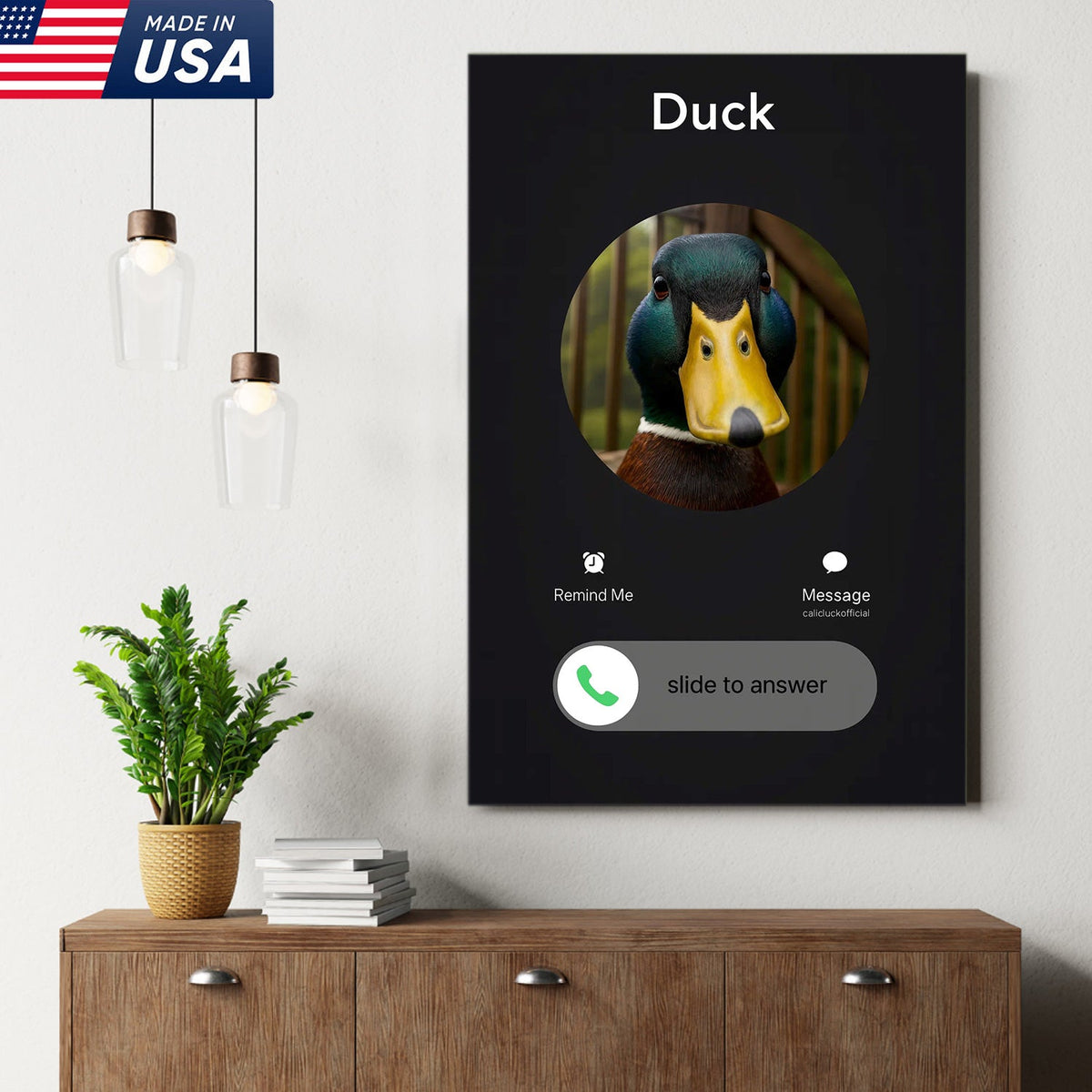 Funny Duck Calling Canvas – Hilarious “Incoming Call from Duck” Wall Art for Farmhouse