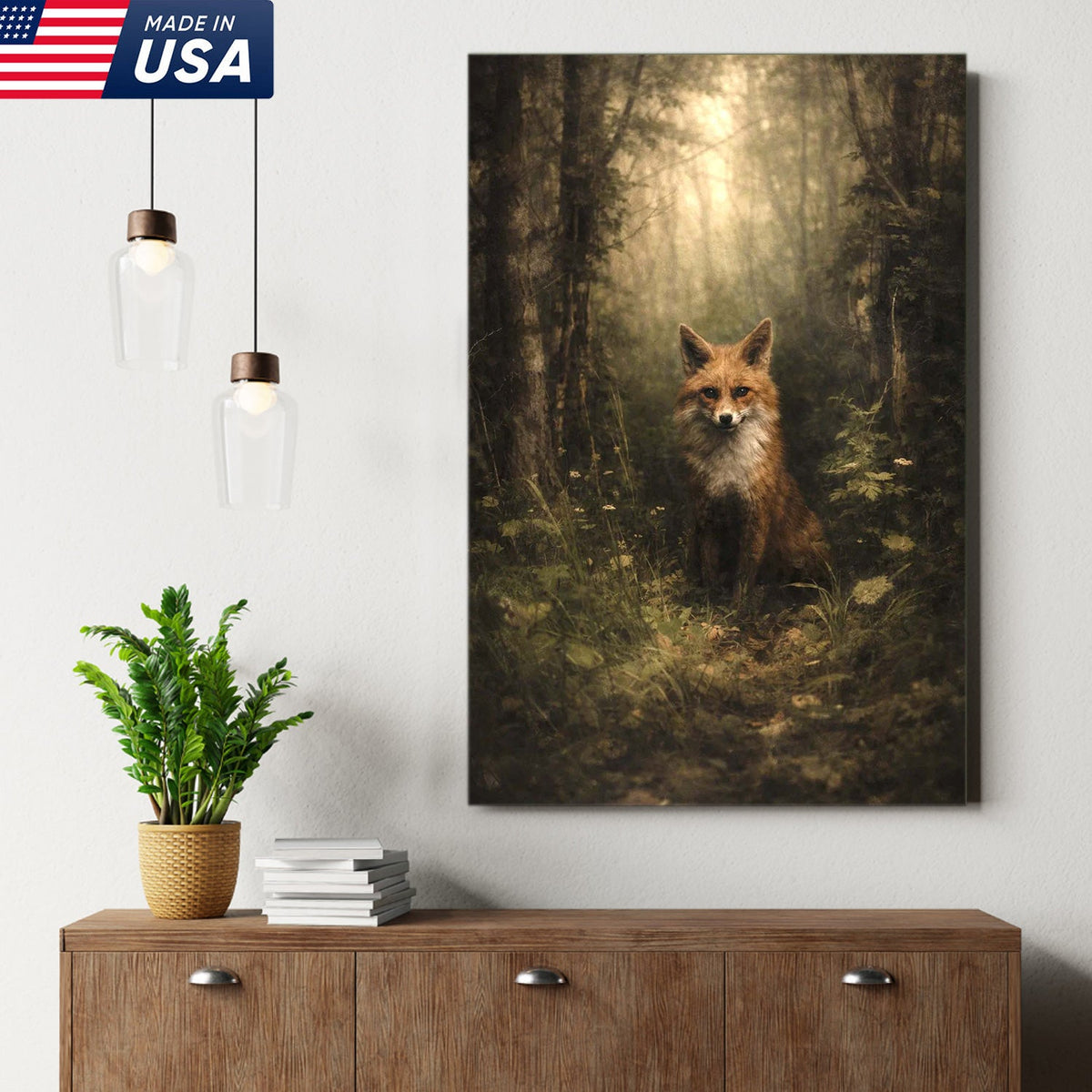 Enchanted Forest Fox Canvas Wall Art, Mystical Woodland Animal Portrait