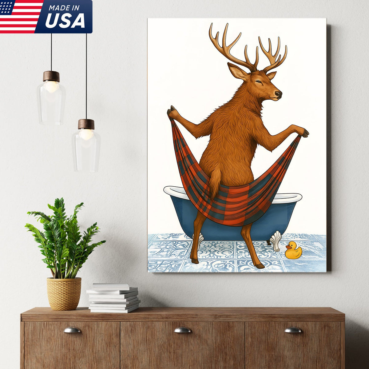 Funny Deer Bathroom Canvas Art – Unique Gift for Hunters, Rustic Cabin & Wildlife Lovers