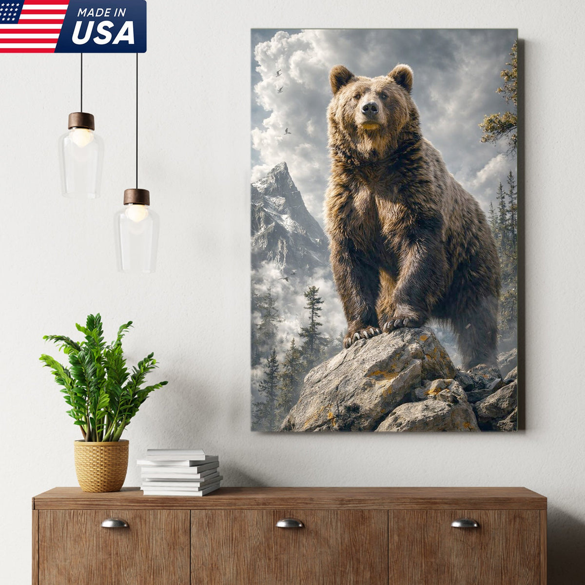 Majestic Bear Canvas Wall Art – Mountain Wilderness Animal Decor for Rustic Home