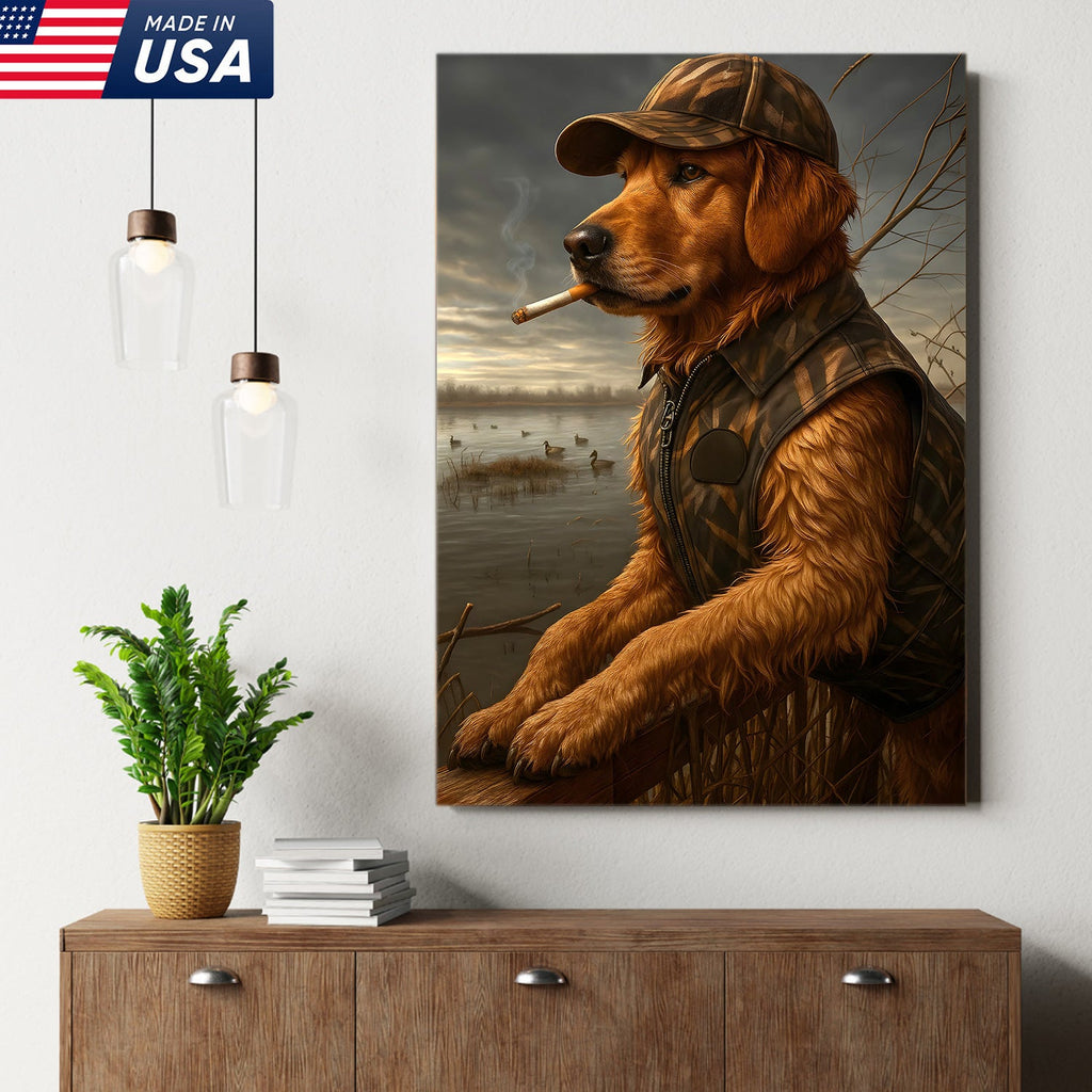 Golden Retriever Hunting Dog Canvas Wall Art, Duck Hunter Lab in Camo Vest