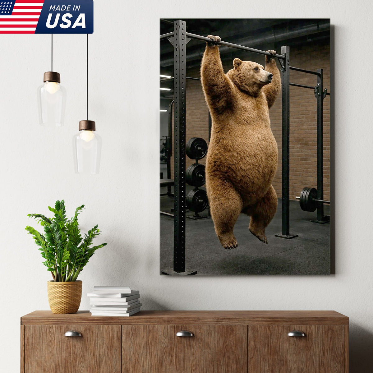 Strong Bear Gym Canvas Wall Art – Realistic Animal Workout Print