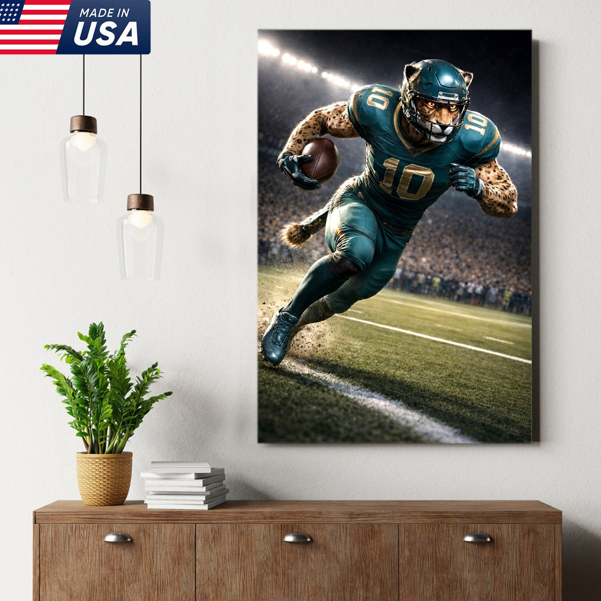 Fierce Cheetah Football Canvas Wall Art – Speed Hunter Athlete Stadium Action Print