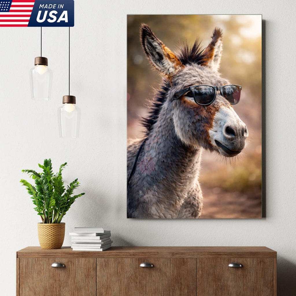 Funny Donkey With Sunglasses Canvas Wall Art – Farm Animal Funny Farmhouse Decor