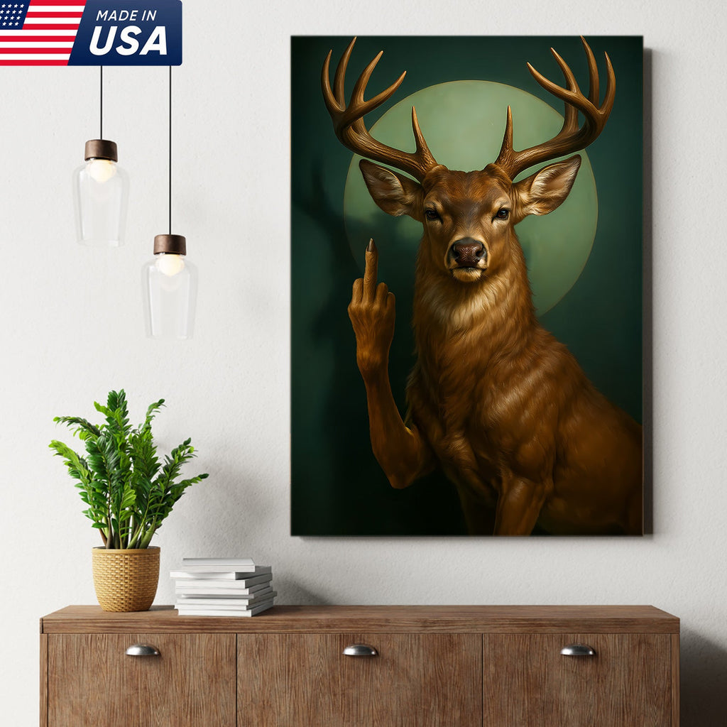 Funny Fukin Deer Wall Art – Sarcastic Wildlife Canvas for Hunters, Man Cave & Cabin Decor