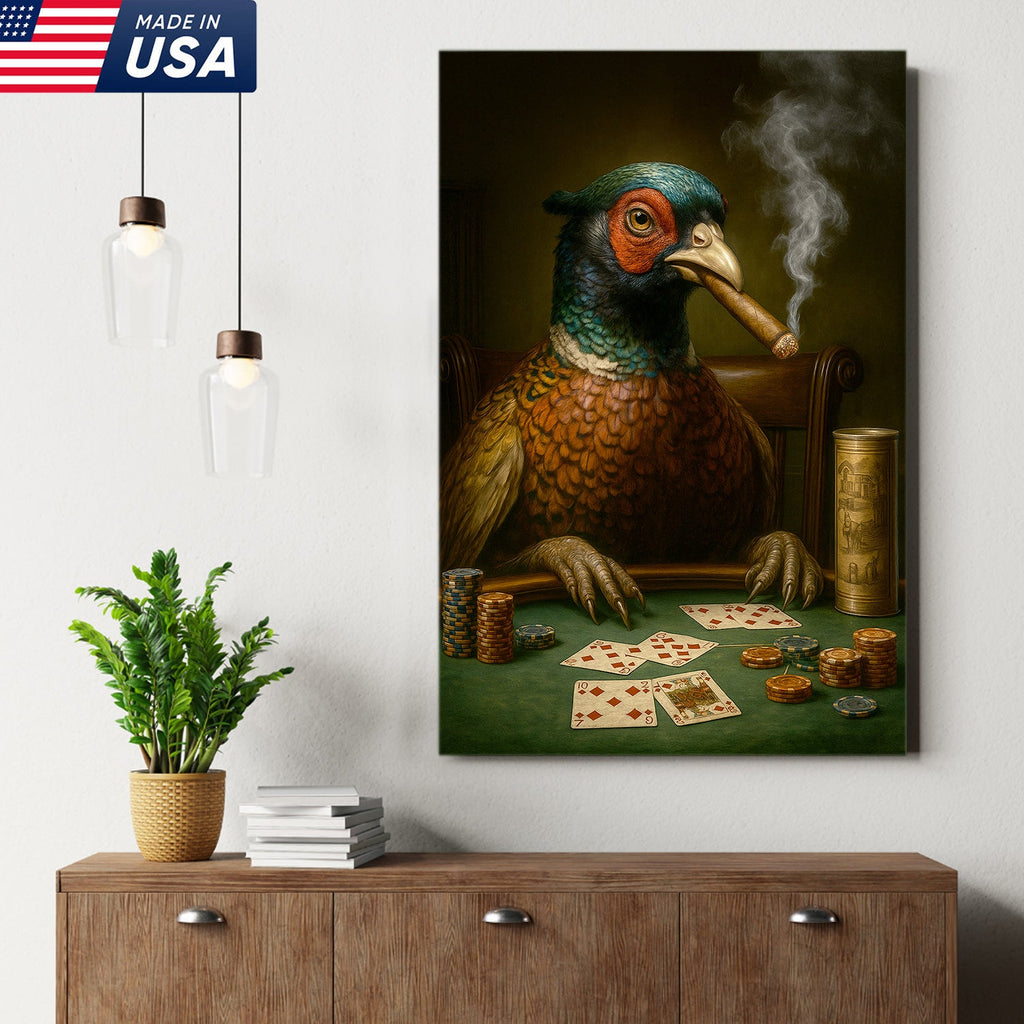 The Poker Pheansant Wall Art Canvas – Funny Smoking Pheasant Wall Art for Men