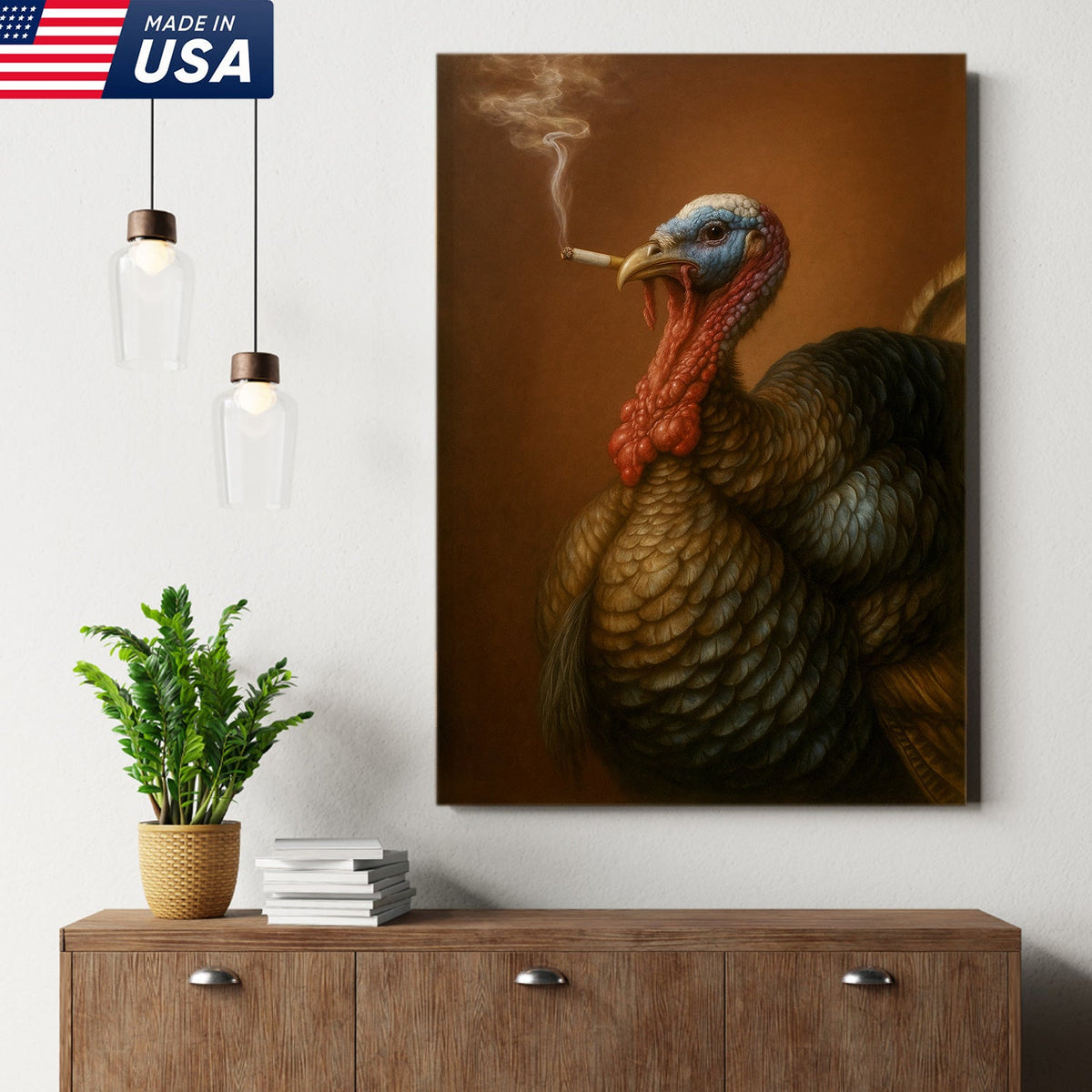 Funny Turkey Smoking Canvas Wall Art – Rustic Farmhouse Gift for Hunters & Wildlife Lovers