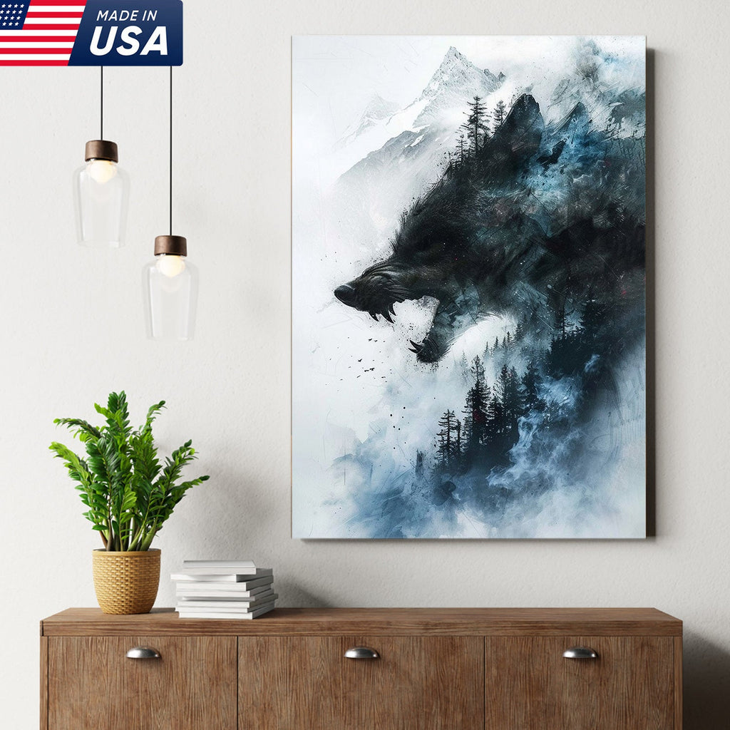Wolf Forest Canvas Wall Art – Wild Wilderness Mountain Decor – Rustic Cabin & Lodge Artwork