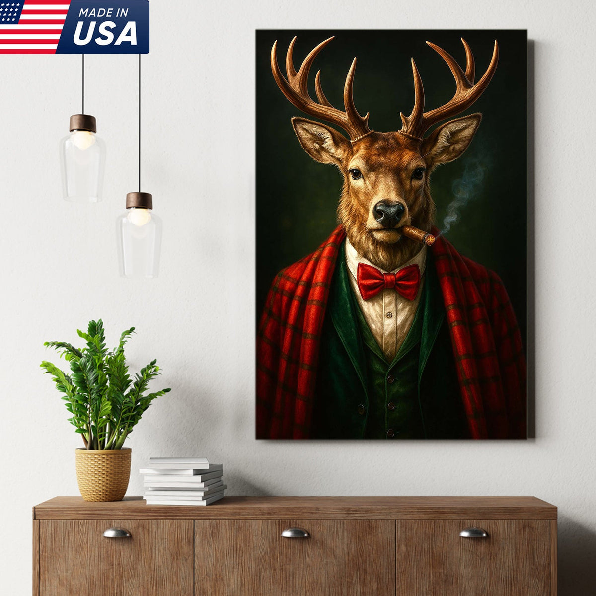 Smoking Deer Wall Art, Gentleman Buck Portrait, Rustic Cabin Decor, Funny Cigar Deer Print