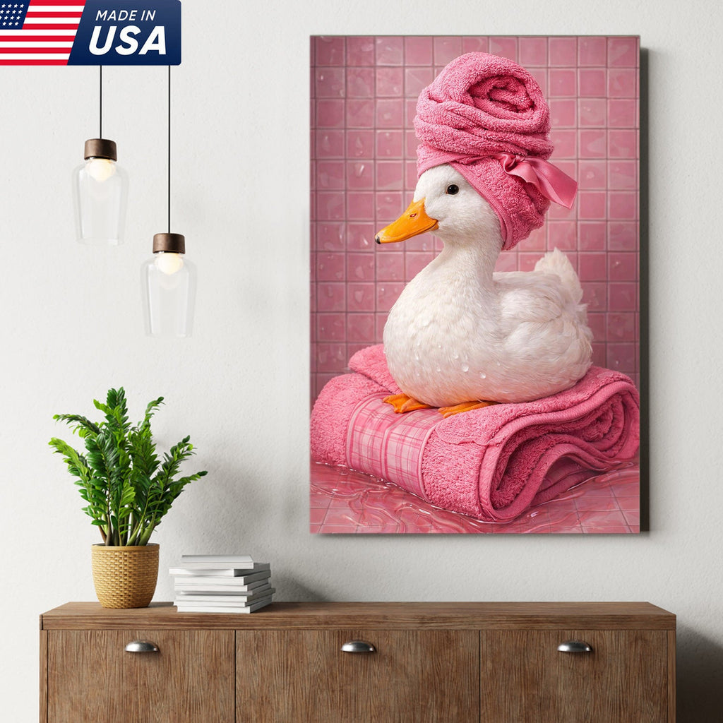 Funny Duck Bathroom Canvas Wall Art – Duck Spa Painting With Towel