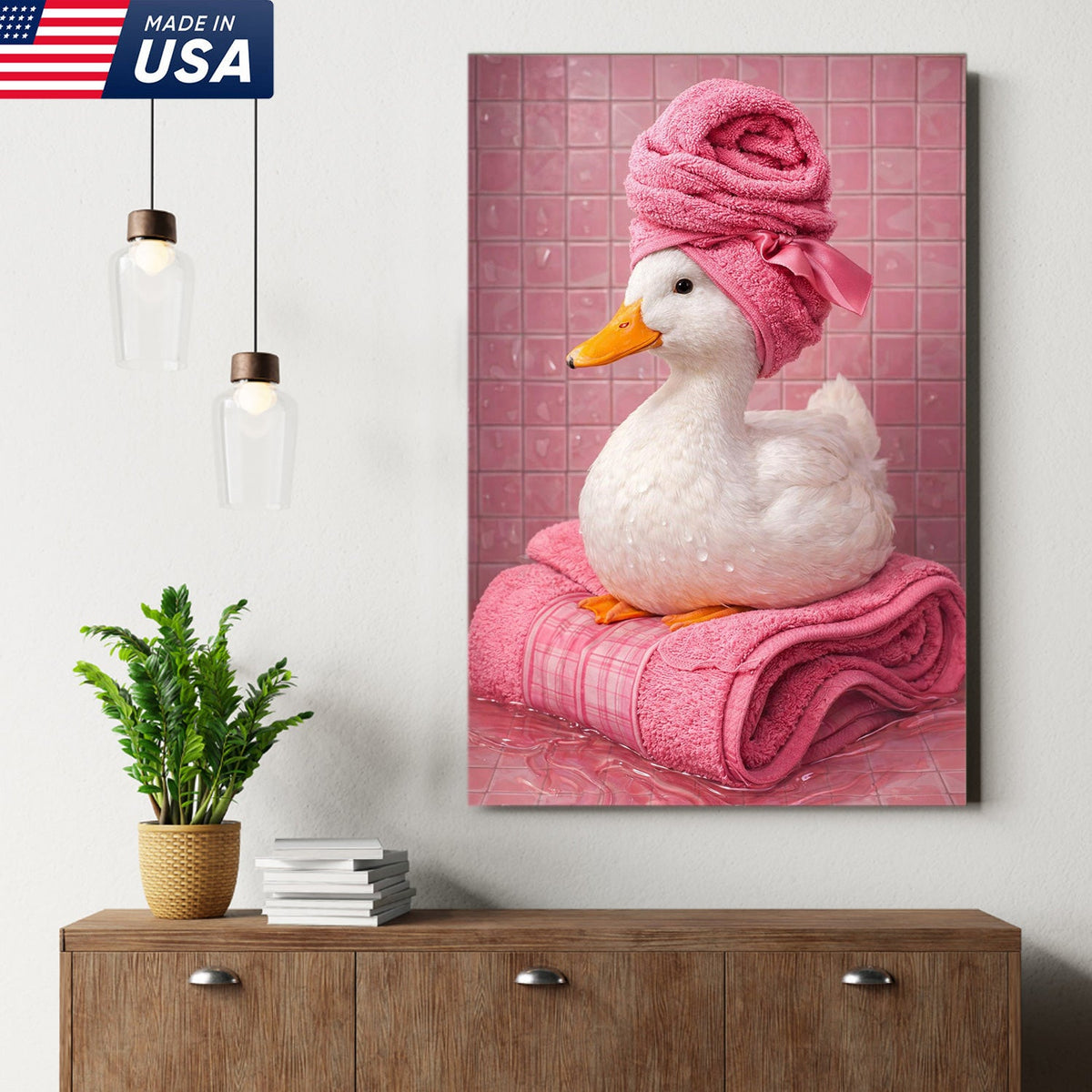 Funny Duck Bathroom Canvas Wall Art – Duck Spa Painting With Towel