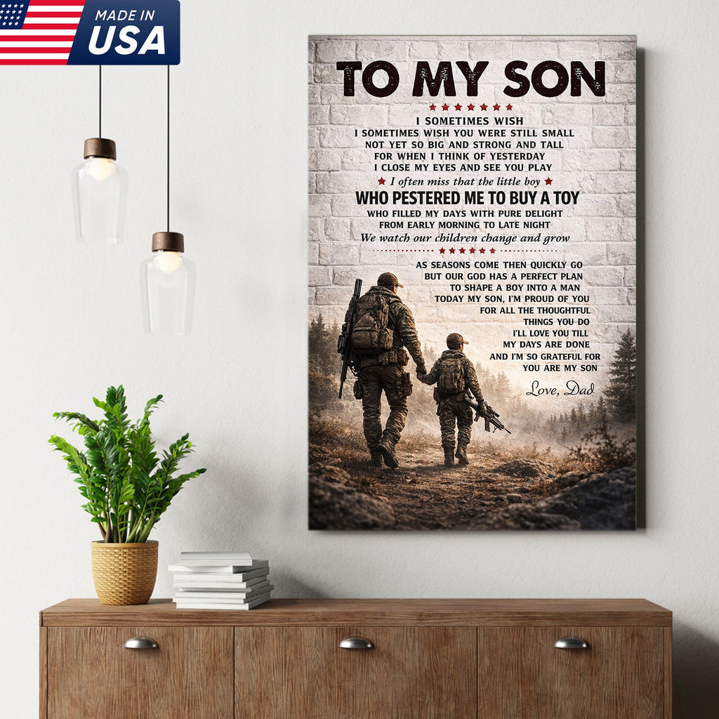 Personalized To My Son Canvas Print Dad to Son Gift Hunting Military Wall Art Decor