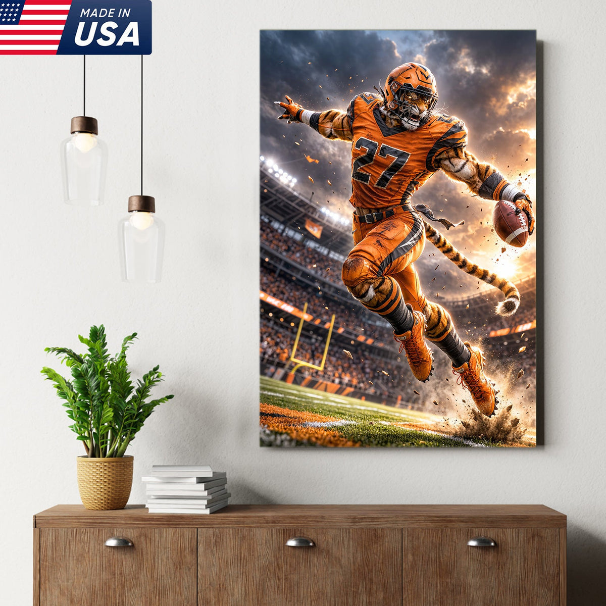 Tiger Football Athlete Canvas Wall Art – Action Stadium Sports Print