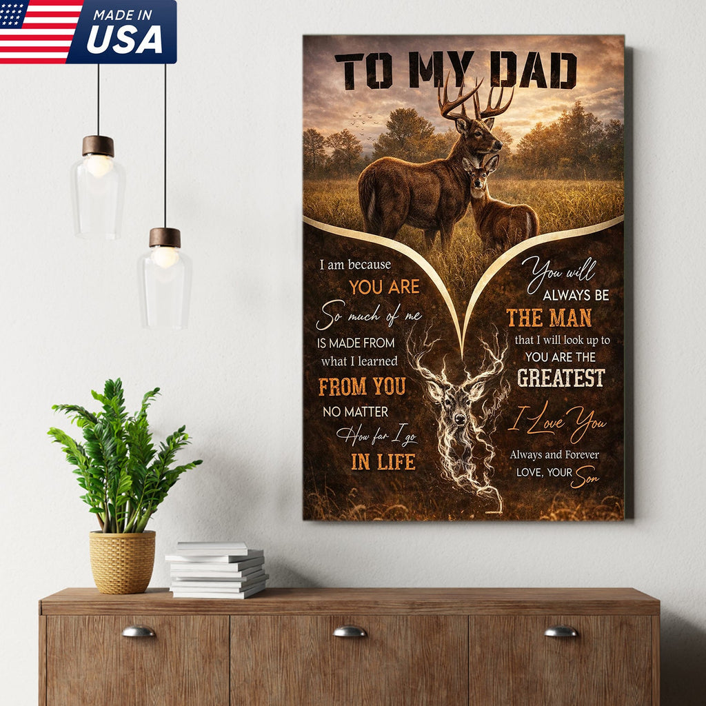To My Dad Deer Family Canvas Print, Father Son Wildlife Wall Art Meaningful Gift