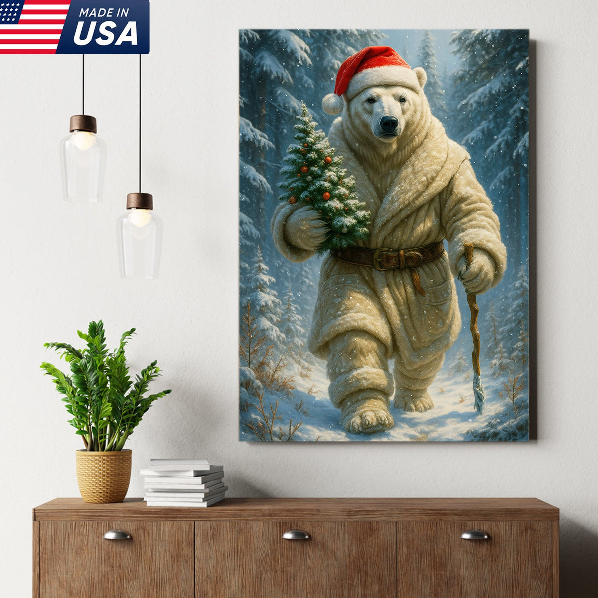 Polar Bear Santa Christmas Canvas – Funny Holiday Wall Art Gift for Hunters & Animal Lovers