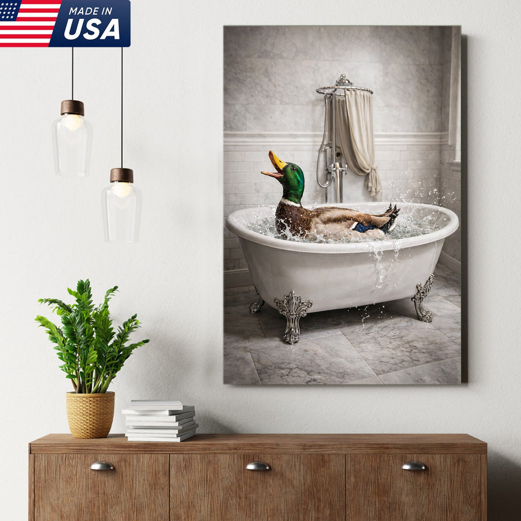 Duck Bathroom Canvas Print – Funny Duck In Bathtub Wall Art
