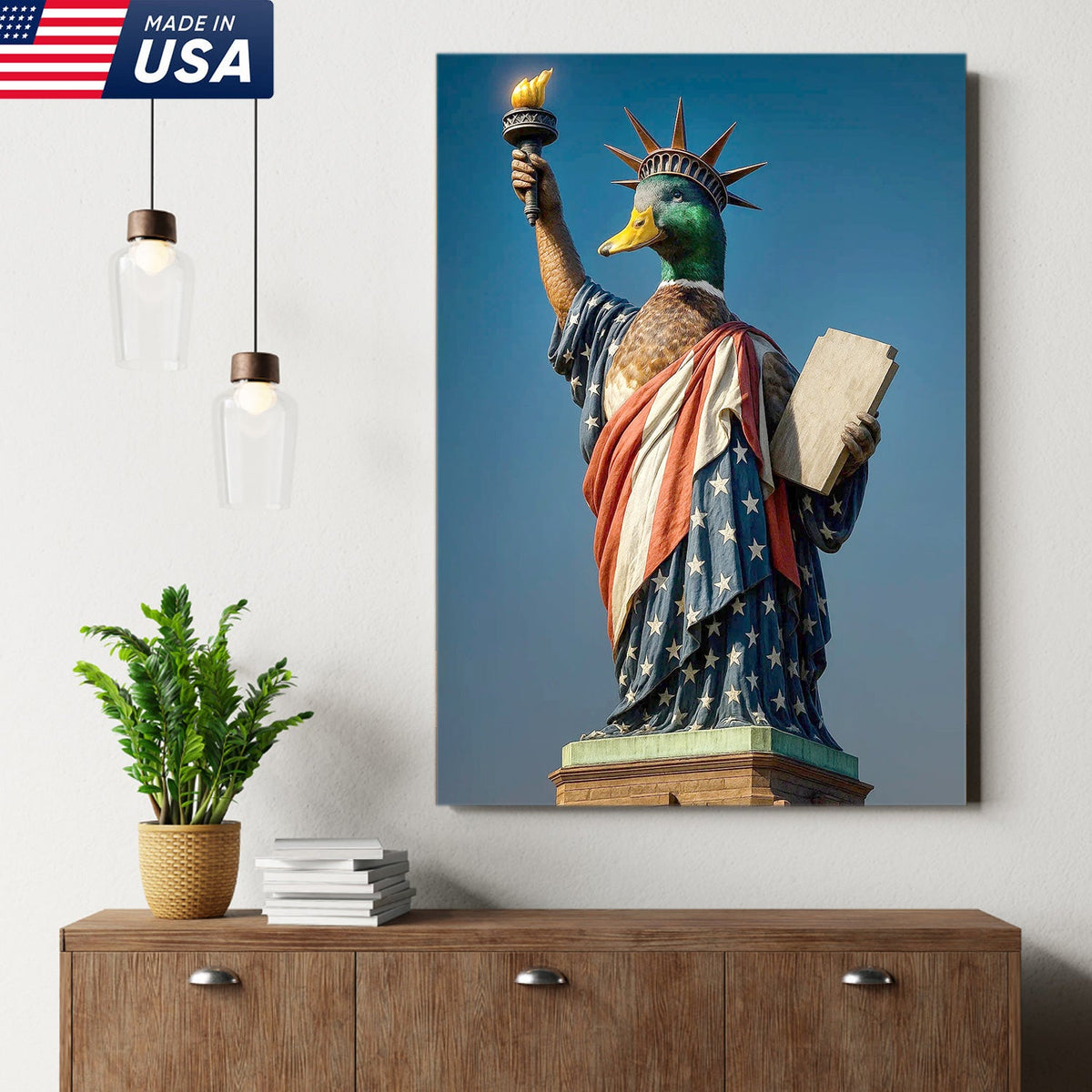Duck of Liberty Canvas Wall Art, Funny Patriotic Duck Statue Artwork